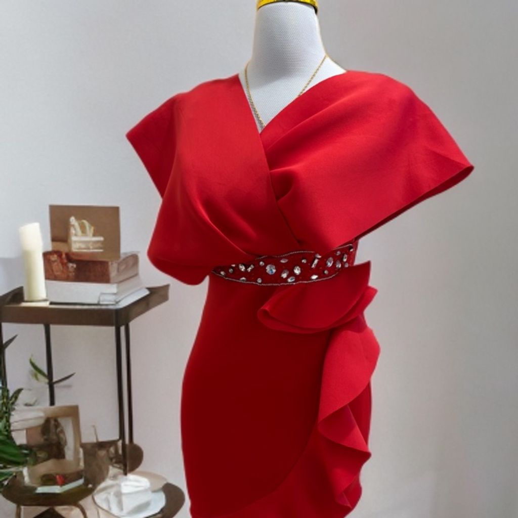 قیمت ارزان پیراهن میدی مجلسی کمر سنگدوزی دامن موج دار