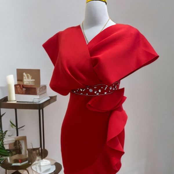 پیراهن میدی مجلسی کمر سنگدوزی دامن موج دار