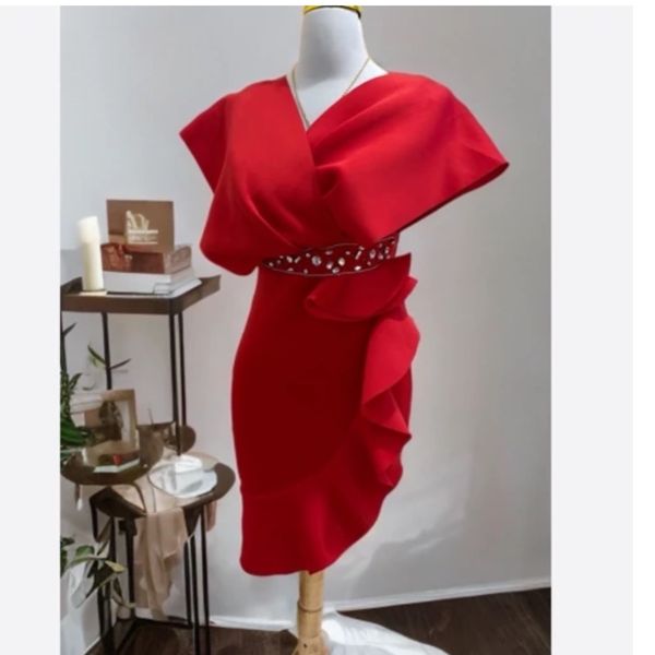 پیراهن میدی مجلسی کمر سنگدوزی دامن موج دار