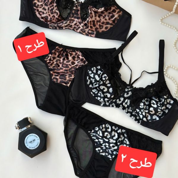 ست شورت و سوتین فنردار طرح پلنگی با آستر نخی با جنس نرم ، فرمدهی عالی