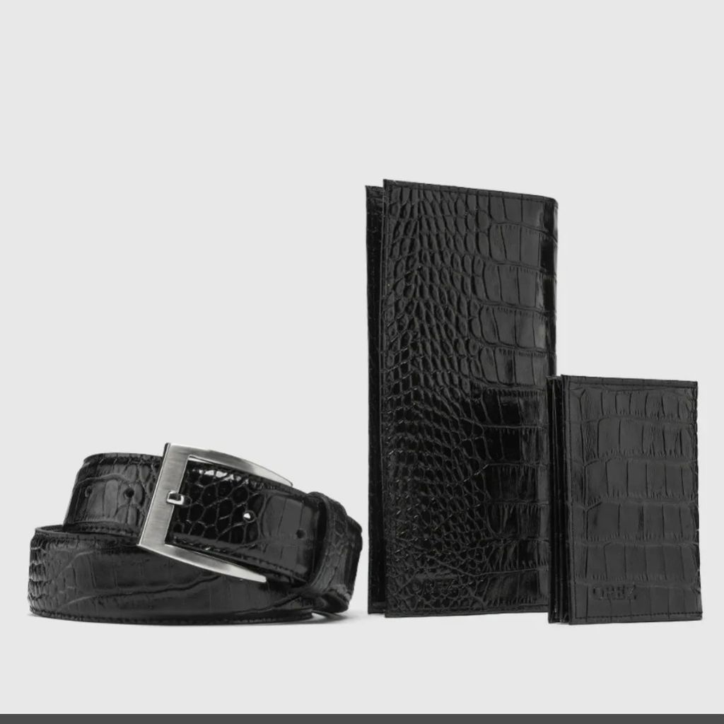 قیمت ارزان ست کیف وکمربند وجاکارتی سه تیکه چرم طبیعی