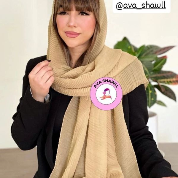 شال نخ پنبه پلیسه تک رنگ منگوله دار دلسو 🩷