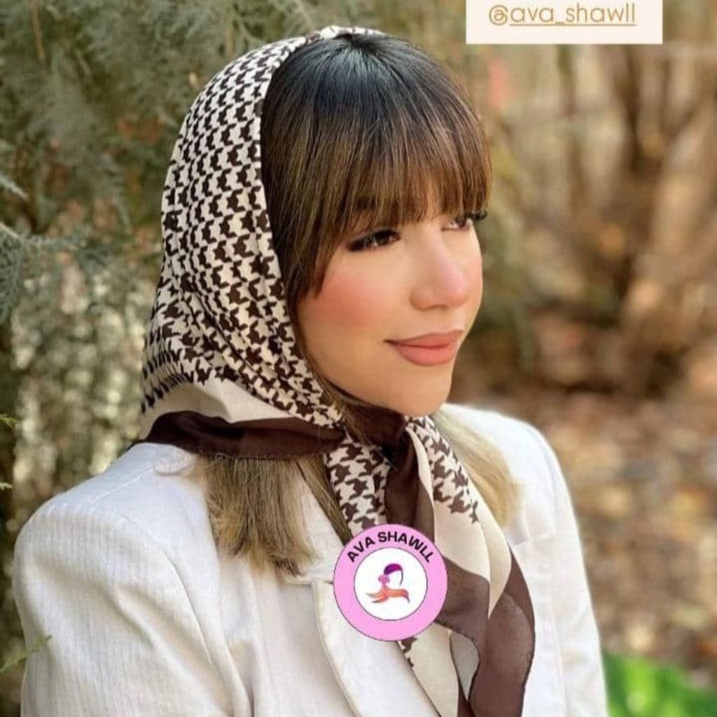 مشخصات مینی اسکارف نخی موکا طرحدار طرح پیچازی قواره 75