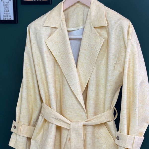 ترنچ کت لینن یقه دار