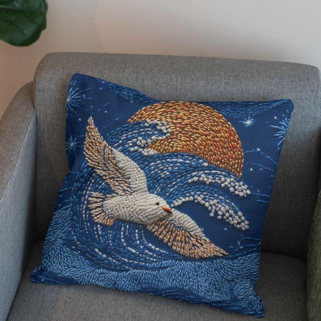 قیمت ارزان پارچه مخمل روبالشی پارچه باما طرح سه بعدی پرنده  کد 5013974