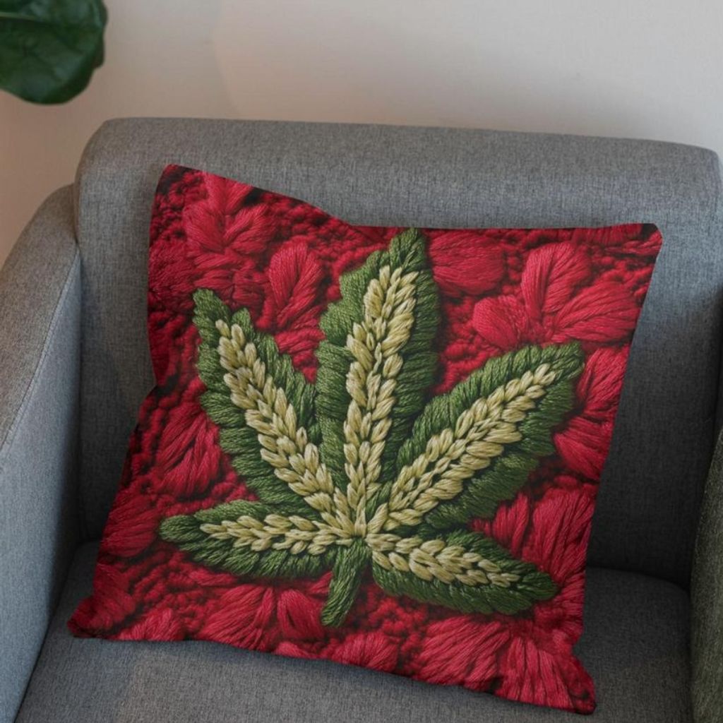 فروش اینترنتی پارچه مخمل روبالشی پارچه باما طرح سه بعدی برگ سبز کد 5013992