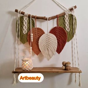 خرید اینترنتی شلف چوبی برگ مکرومه بافی طرح گل ابریشم