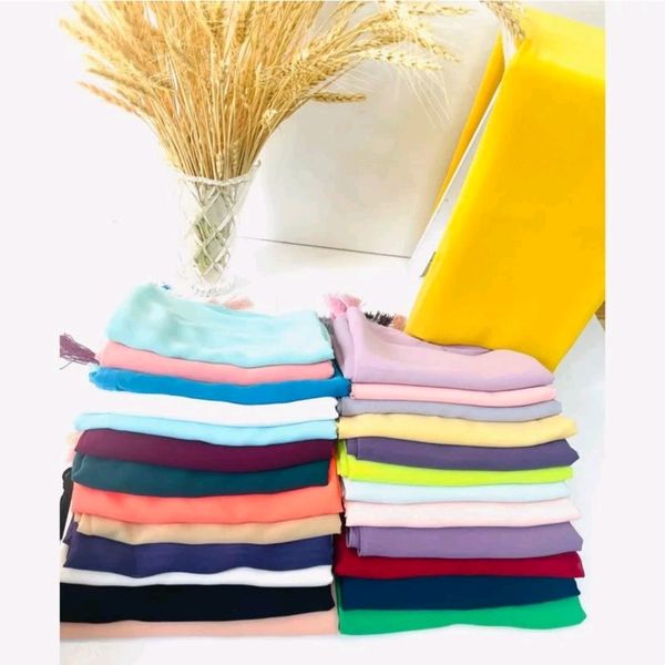 شال حریر کرپ منگوله دار زنانه در رنگ های مختلف