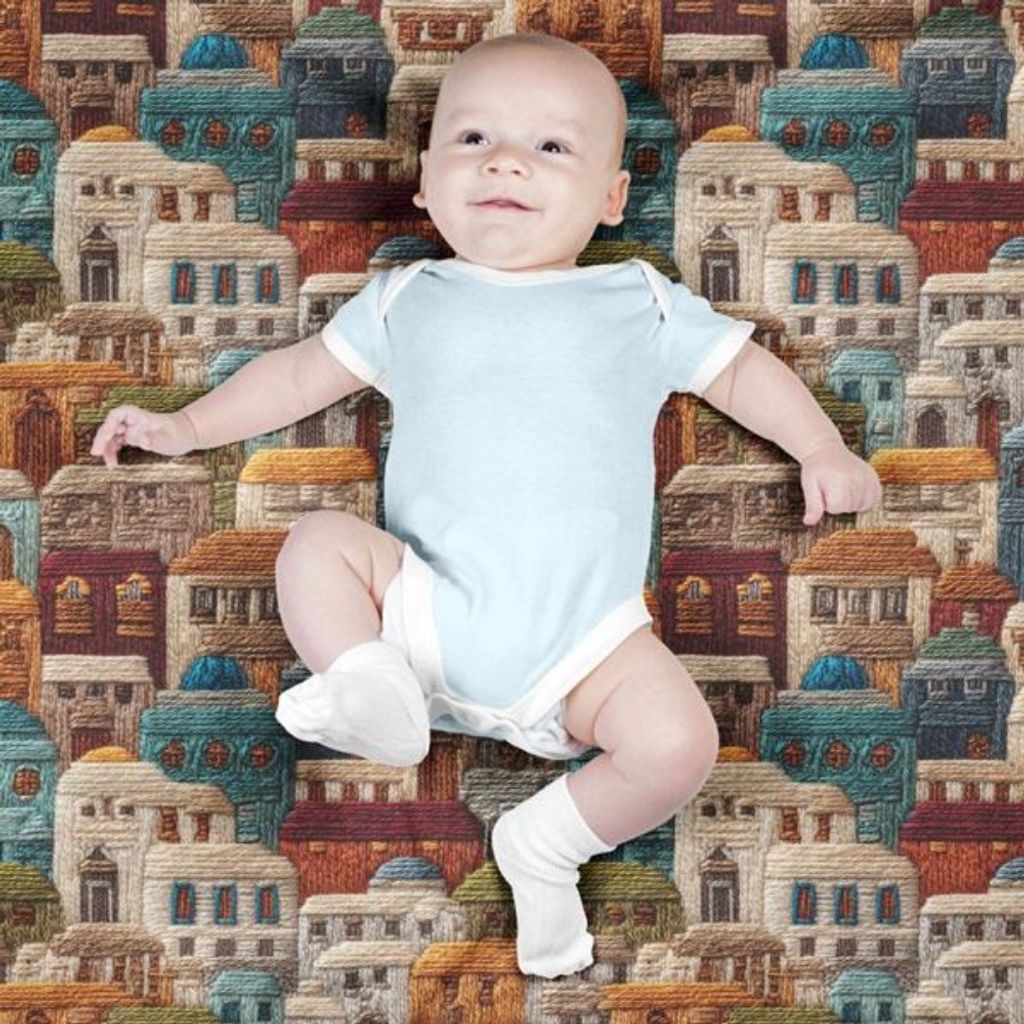 خرید انلاین پارچه مخمل روبالشی پارچه باما طرح سه بعدی خانه رنگی  کد 5013995