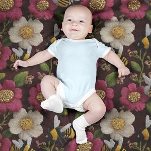 قیمت ارزان پارچه مخمل روبالشی پارچه باما طرح سه بعدی زنبور وگل کد 5014007
