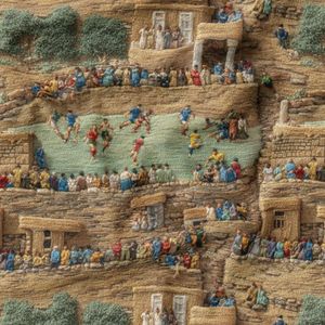 پارچه مخمل روبالشی پارچه باما طرح سه بعدی طبیعت روستایی کد 5014009