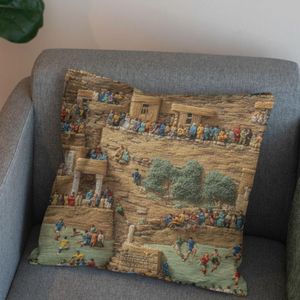 خرید اینترنتی پارچه مخمل روبالشی پارچه باما طرح سه بعدی طبیعت روستایی کد 5014009