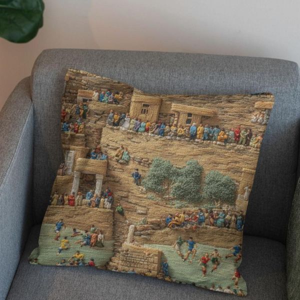 پارچه مخمل روبالشی پارچه باما طرح سه بعدی طبیعت روستایی کد 5014009