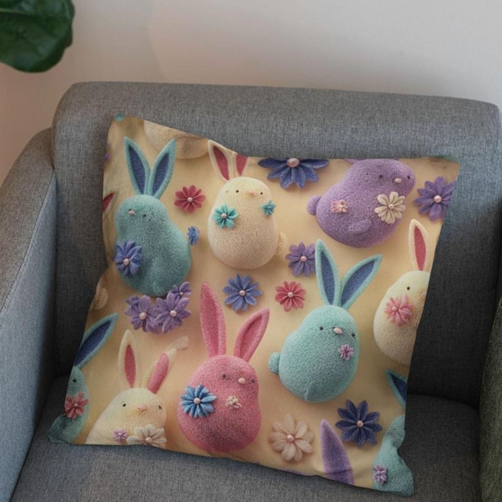 خرید اینترنتی پارچه مخمل روبالشی پارچه باما طرح سه بعدی خرگوش کیوت کد 5014024