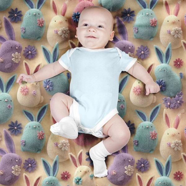 پارچه مخمل روبالشی پارچه باما طرح سه بعدی خرگوش کیوت کد 5014024