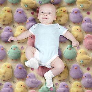 قیمت ارزان پارچه مخمل روبالشی پارچه باما طرح سه بعدی جوجه رنگی کد 5014031