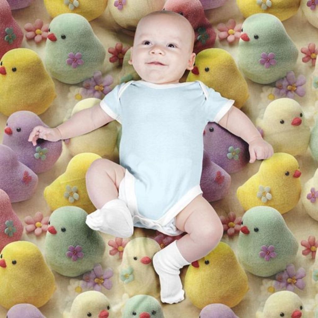 فروش اینترنتی پارچه مخمل روبالشی پارچه باما طرح سه بعدی جوجه رنگی کد 5014032