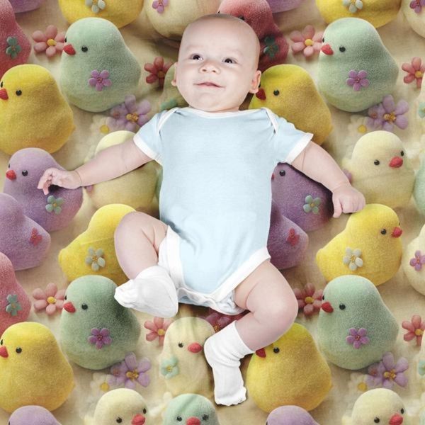 پارچه مخمل روبالشی پارچه باما طرح سه بعدی جوجه رنگی کد 5014032