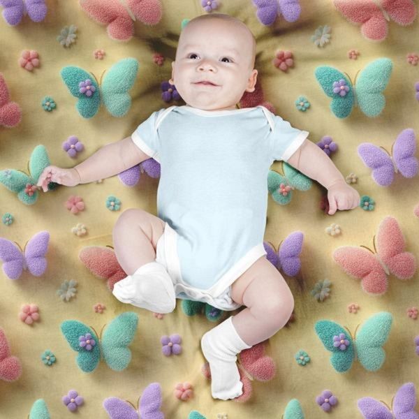 پارچه مخمل روبالشی پارچه باما طرح سه بعدی پروانه رنگی کد 5014034