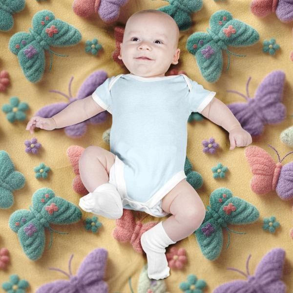 پارچه مخمل روبالشی پارچه باما طرح سه بعدی پروانه رنگی کد 5014035