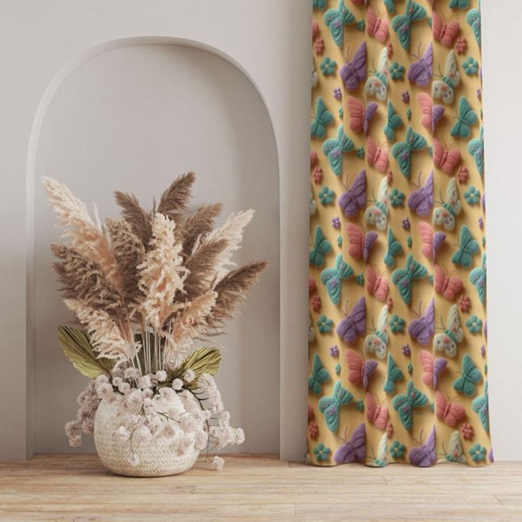 مشخصات پارچه مخمل روبالشی پارچه باما طرح سه بعدی پروانه رنگی کد 5014035