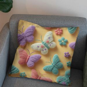 خرید اینترنتی پارچه مخمل روبالشی پارچه باما طرح سه بعدی پروانه رنگی کد 5014035