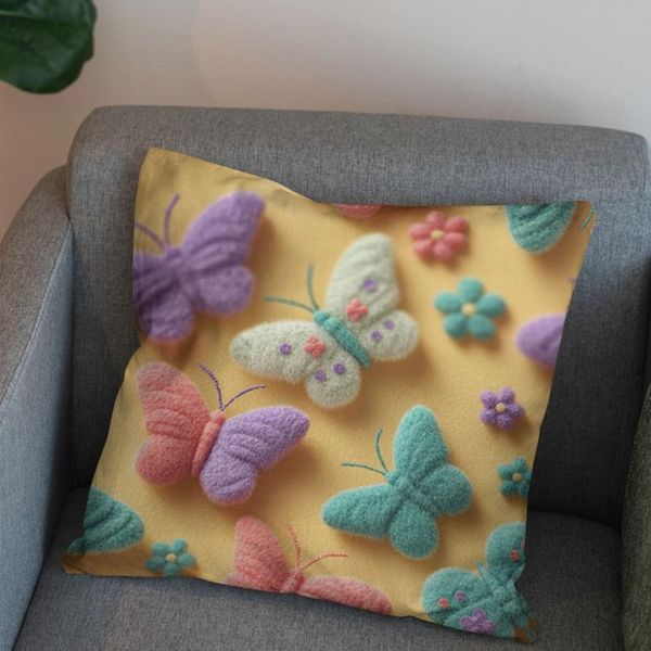 پارچه مخمل روبالشی پارچه باما طرح سه بعدی پروانه رنگی کد 5014035