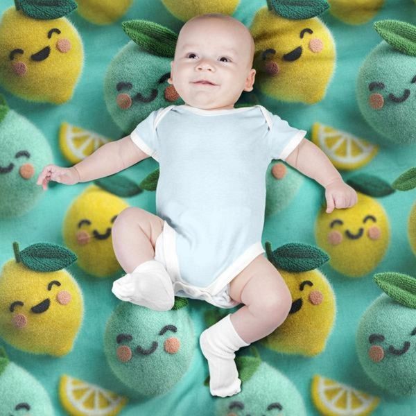 پارچه مخمل روبالشی پارچه باما طرح سه بعدی میوه کارتونی کد 5014038