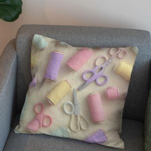 خرید انلاین پارچه مخمل روبالشی پارچه باما طرح سه بعدی نخ و قیچی کد 5014042