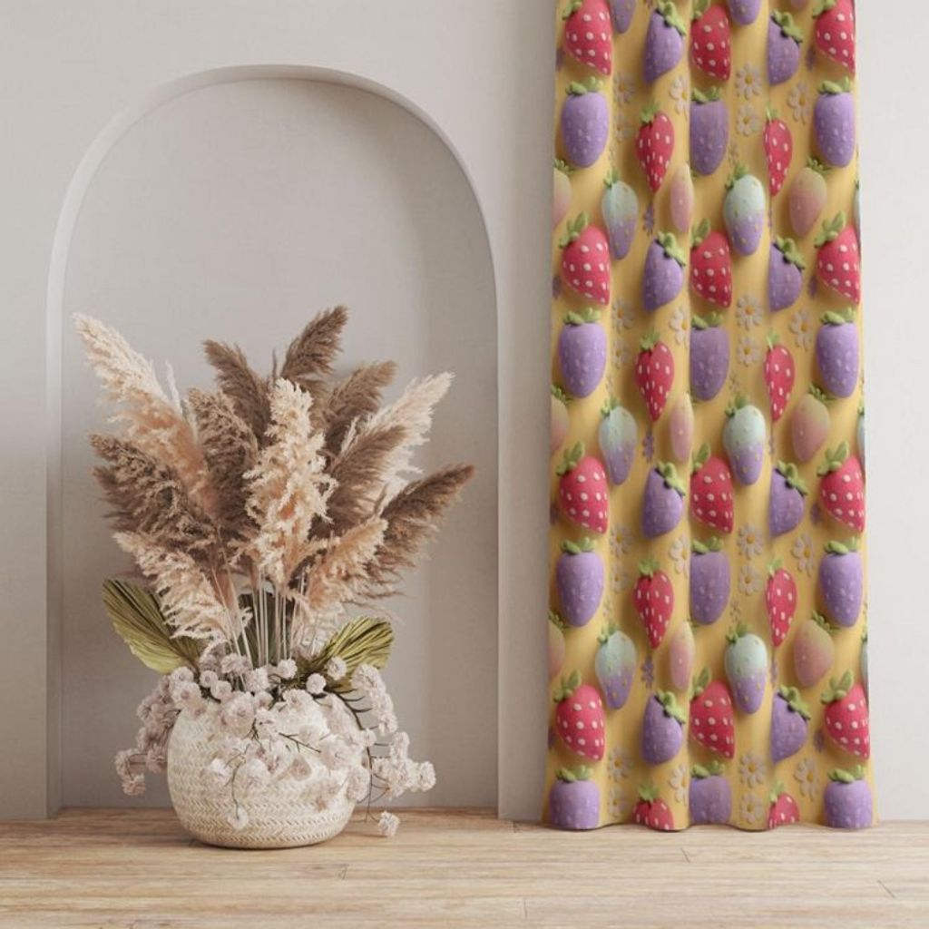 خرید اینترنتی پارچه مخمل کوسن مبل پارچه باما طرح سه بعدی توت فرنگی کد 5014045