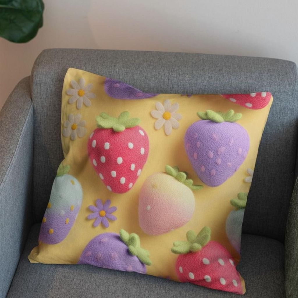 قیمت پارچه مخمل کوسن مبل پارچه باما طرح سه بعدی توت فرنگی کد 5014045