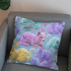 فروش اینترنتی پارچه مخمل کوسن مبل پارچه باما طرح سه بعدی روباه کیوت کد 5014054