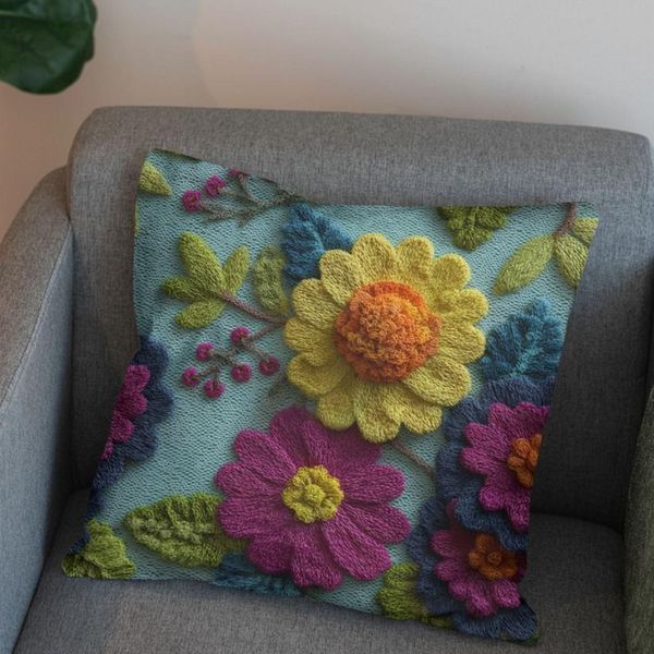 پارچه مخمل کوسن مبل پارچه باما طرح سه بعدی گل فانتزی کد 5014068