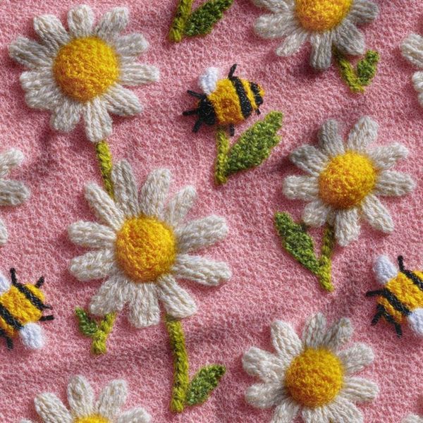 پارچه مخمل کوسن مبل پارچه باما طرح سه بعدی گل  بابونه کد 5014071