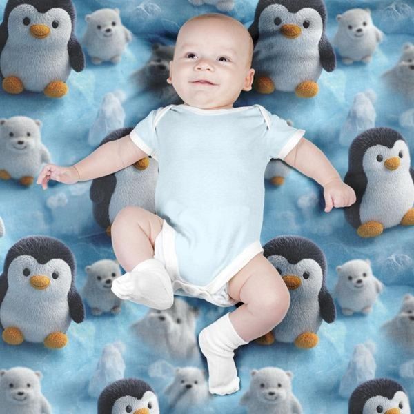 پارچه مخمل کوسن مبل پارچه باما طرح سه بعدی پنگوین ها کد 5014075