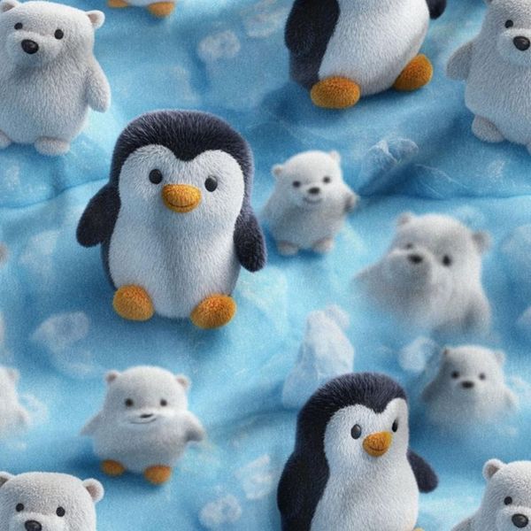 پارچه مخمل کوسن مبل پارچه باما طرح سه بعدی پنگوین ها کد 5014075