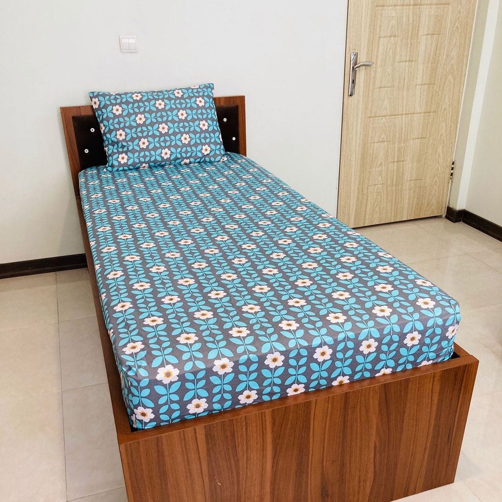 خرید آنلاین روتختی یک نفره مدل کشدار طرح بهشت آبی عرض 90