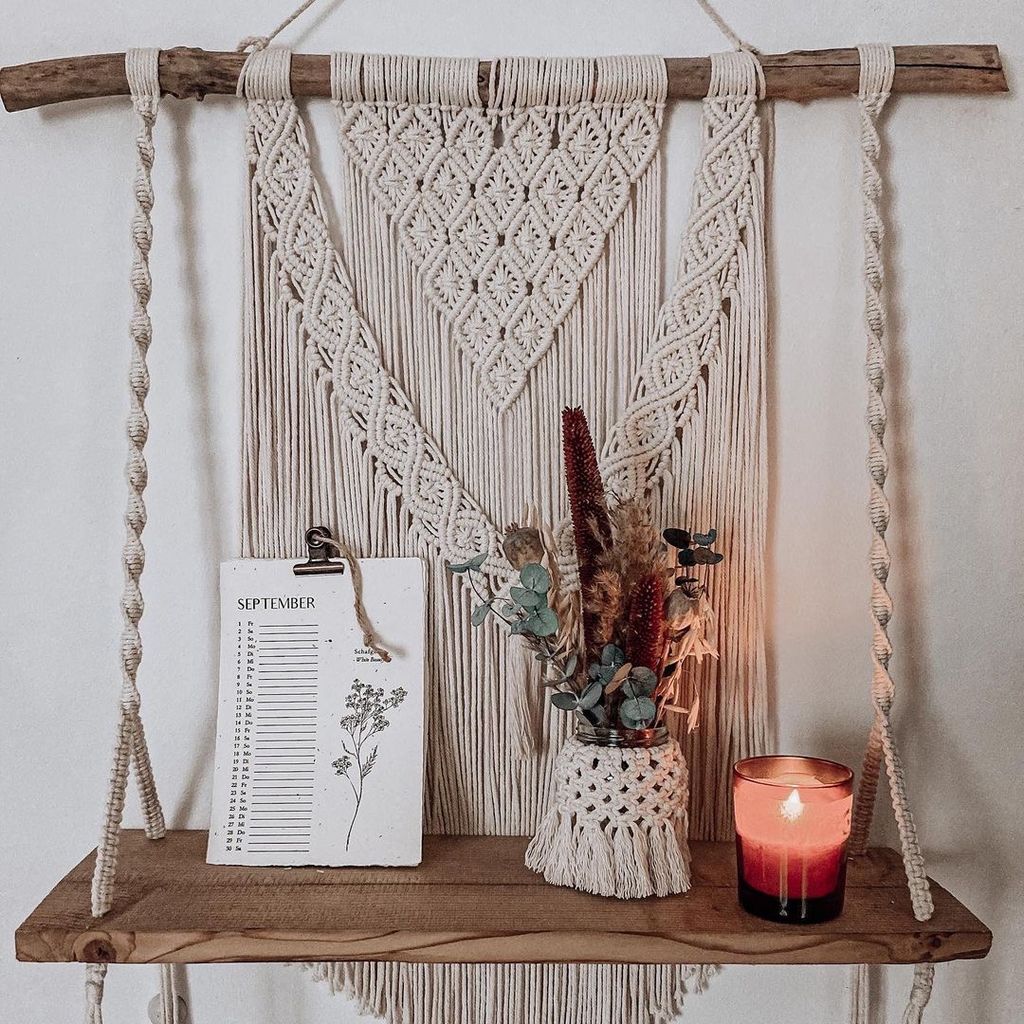 خرید اینترنتی شلف چوبی مکرومه طرح شفق