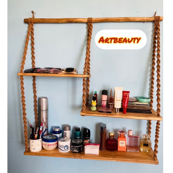 شلف چوبی سه طبقه دکوراتیو طرح ماهرو