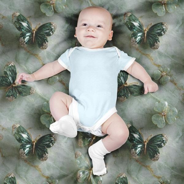 پارچه مخمل روبالشی پارچه باما طرح سه بعدی پروانه فانتزی کد 5014087