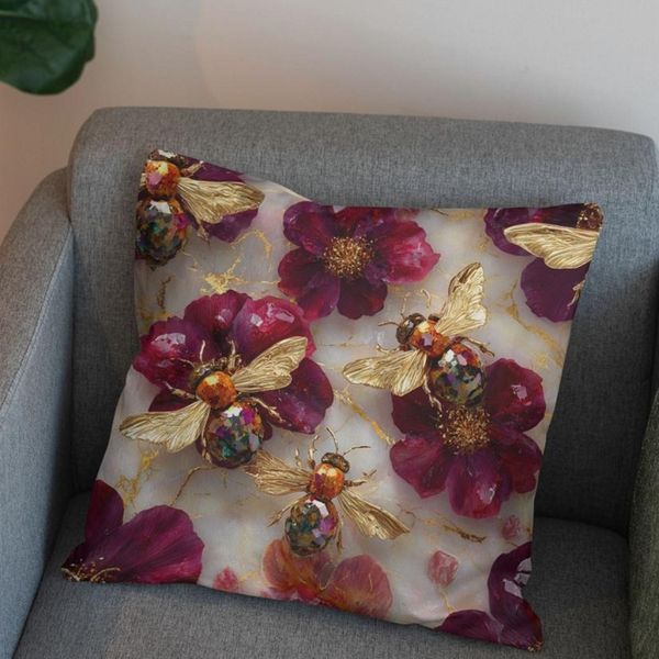 پارچه مخمل روبالشی پارچه باما طرح سه بعدی گل و زنبور  کد 5014095