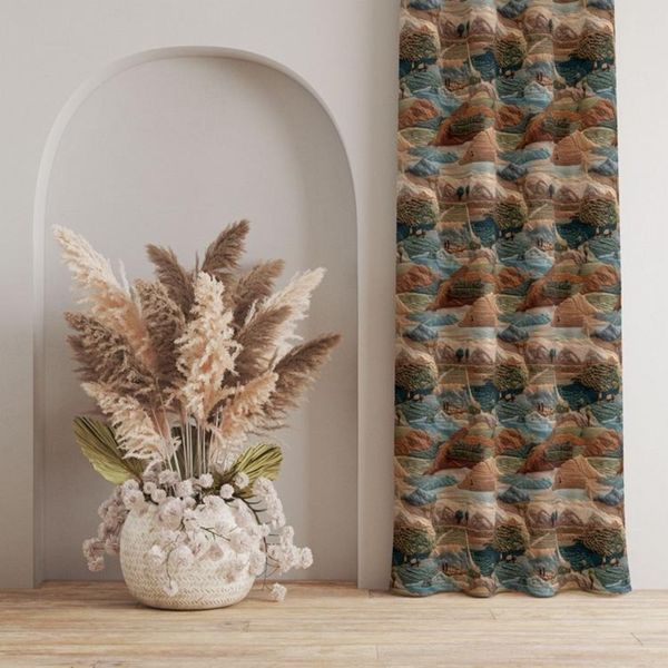 پارچه مخمل روبالشی پارچه باما طرح سه بعدی طبیعت کد 5014097