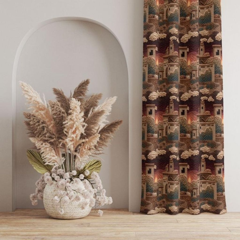 قیمت پارچه مخمل روبالشی پارچه باما طرح سه بعدی شهر کویری کد 5014098