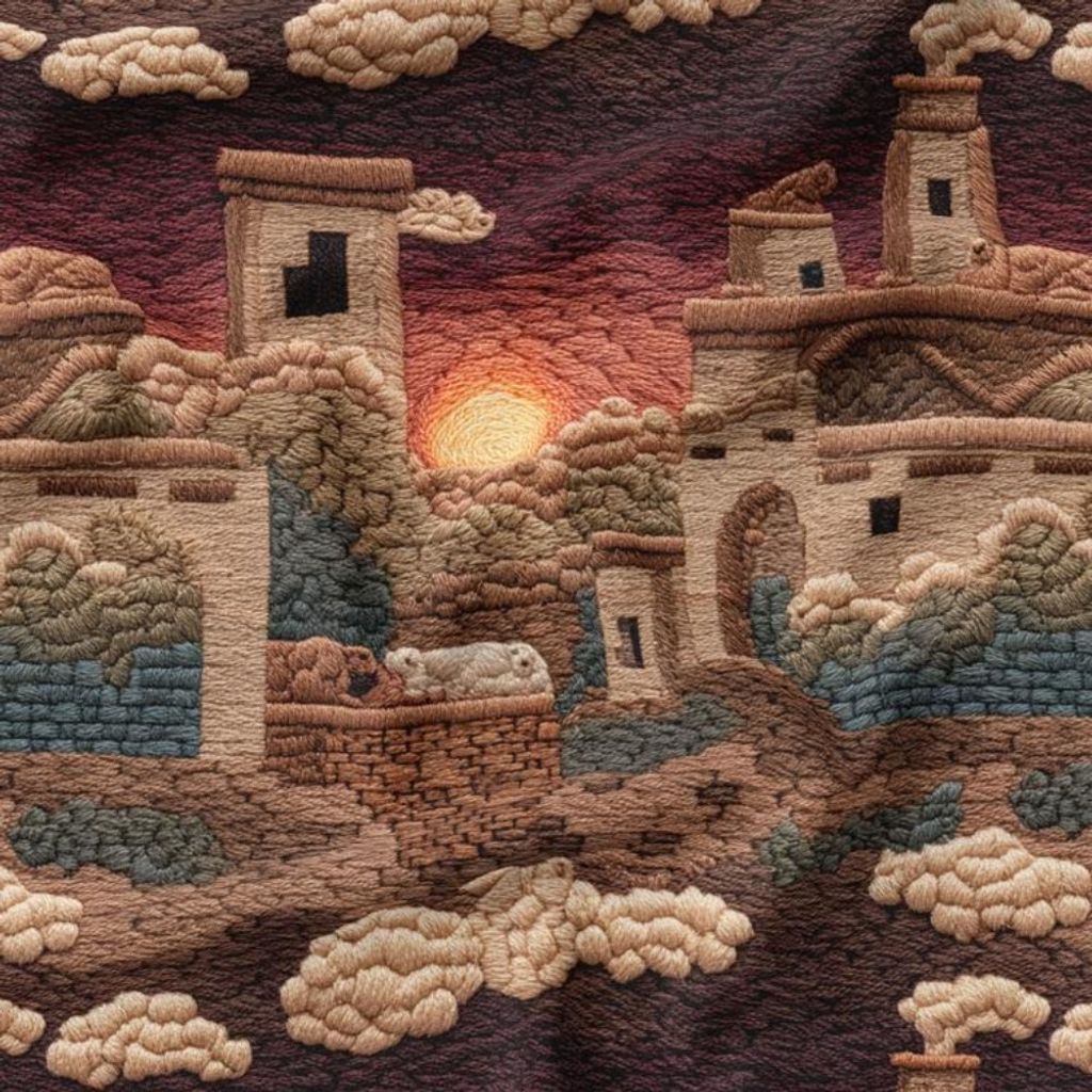 قیمت ارزان پارچه مخمل روبالشی پارچه باما طرح سه بعدی شهر کویری کد 5014098