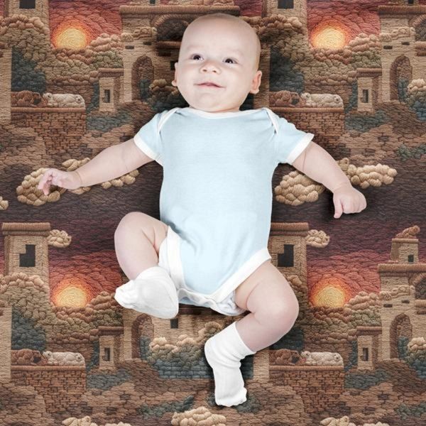 پارچه مخمل روبالشی پارچه باما طرح سه بعدی شهر کویری کد 5014098