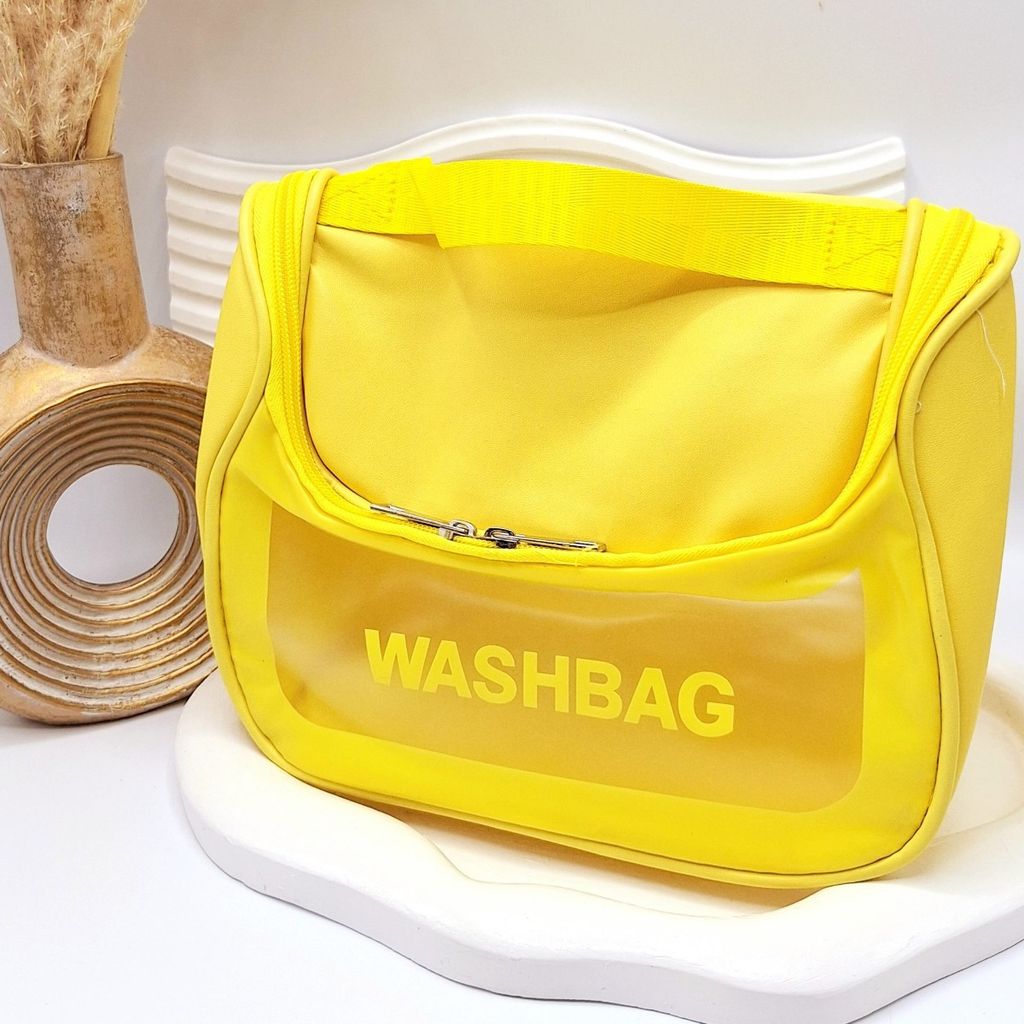 قیمت کیف آرایشی واشبگ بیضی رنگ زرد سایز بزرگ WASHBAG