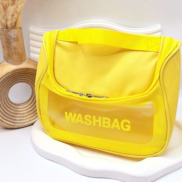 کیف آرایشی واشبگ بیضی رنگ زرد سایز بزرگ WASHBAG