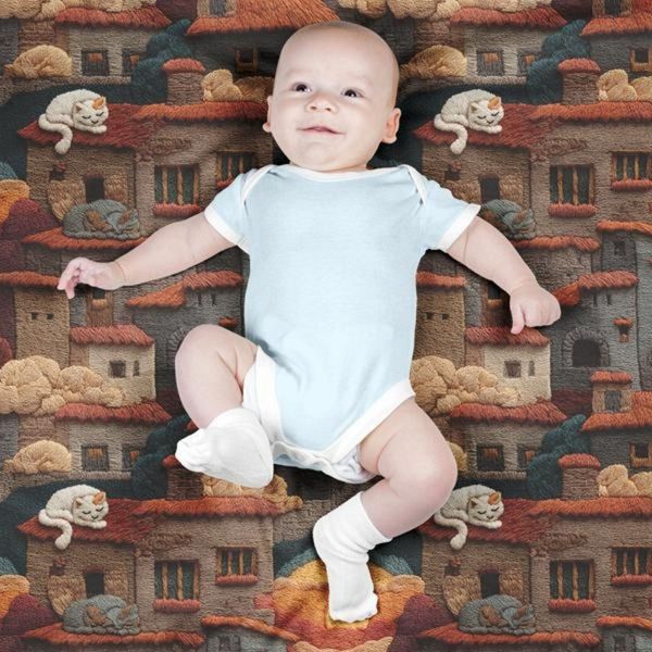 پارچه مخمل روبالشی پارچه باما طرح سه بعدی شهر کویری کد 5014100