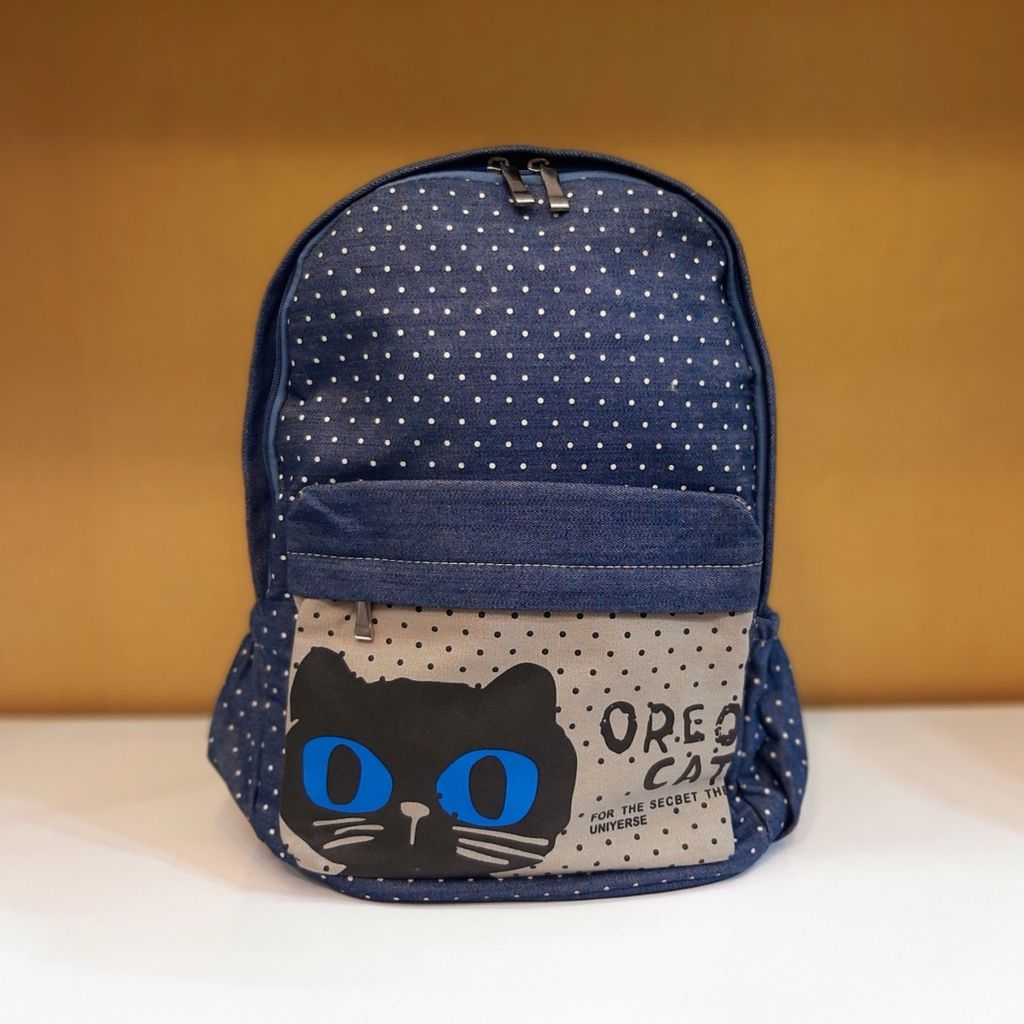 مشخصات کوله پشتی جین طرح گربه خالخالی