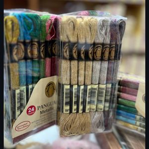 مشخصات پک 24 عددی نخ گلدوزی متالیک(زری دار) برند پنگوین